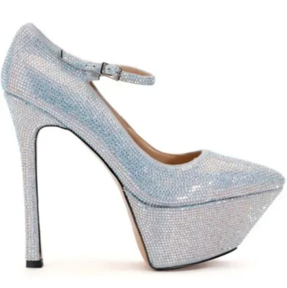 New FELIZ RHINESTONE EMBELLISHED PLATFORM STILETTO, size 10 - Picture 3 of 12